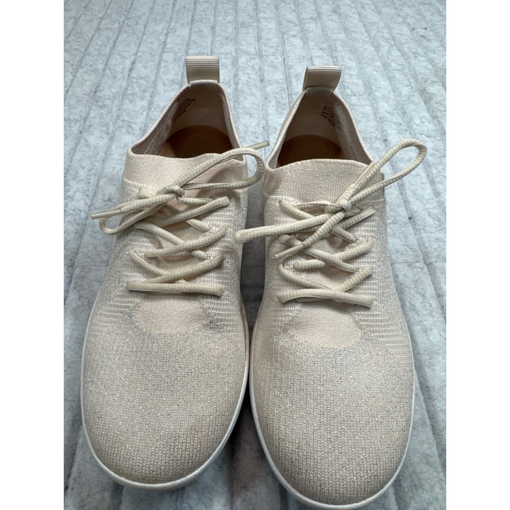 FitFlop Rally Champagne Shimmer Knit Sneaker Anatomicush Beige Women 7.5 095-031